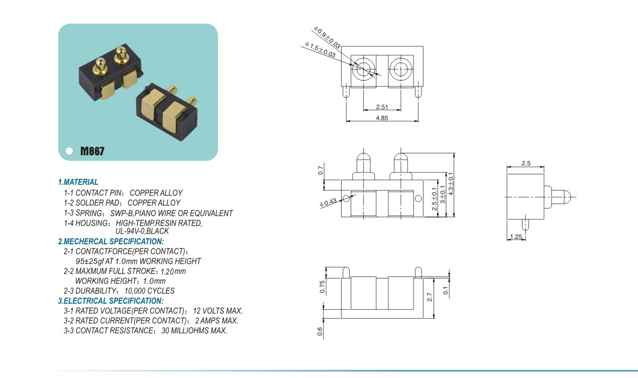 Probe connector M867pogopin pogopin connector Thimble connector magnetic pogo pin connector