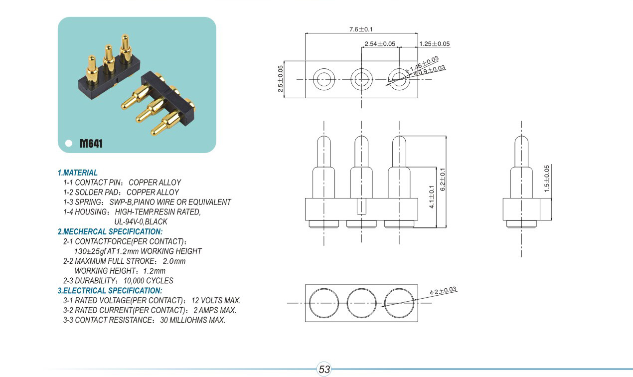 pogo pin connector M641pogopin pogopin connector Thimble connector magnetic pogo pin connector