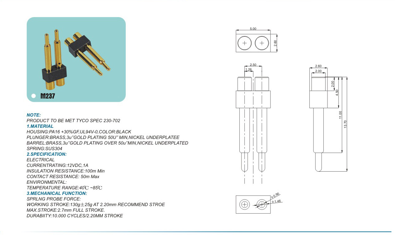 Electronic connector M237pogopin pogopin connector Thimble connector magnetic pogo pin connector