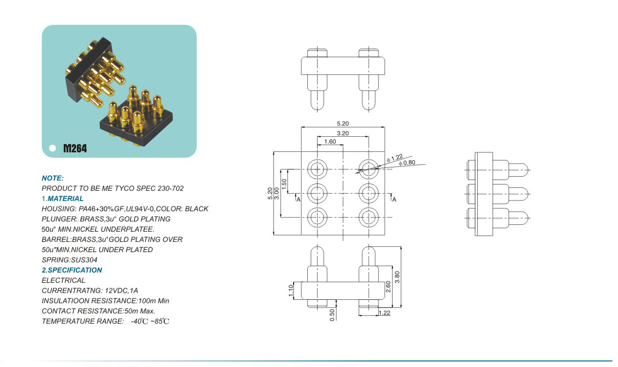 Probe connector M264pogopin pogopin connector Thimble connector magnetic pogo pin connector