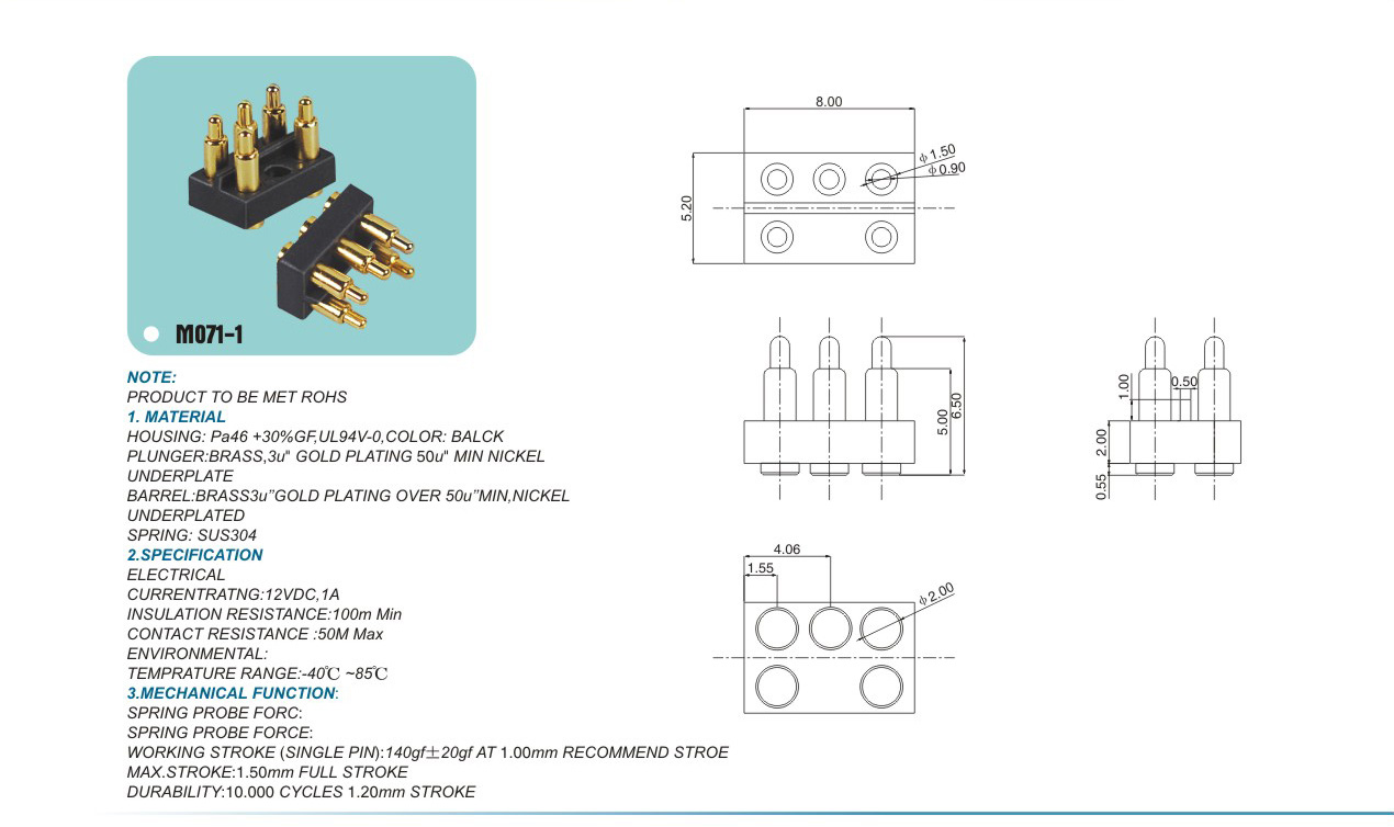 Probe connector M071-1pogopin pogopin connector Thimble connector magnetic pogo pin connector