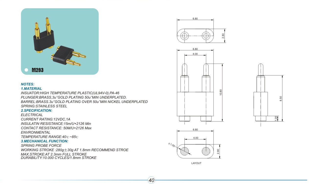 pogo pin connector M283pogopin pogopin connector Thimble connector magnetic pogo pin connector