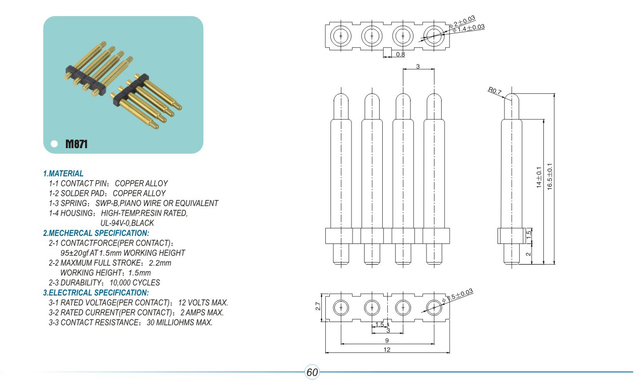 Spring probe connector M871pogopin pogopin connector Thimble connector magnetic pogo pin connector