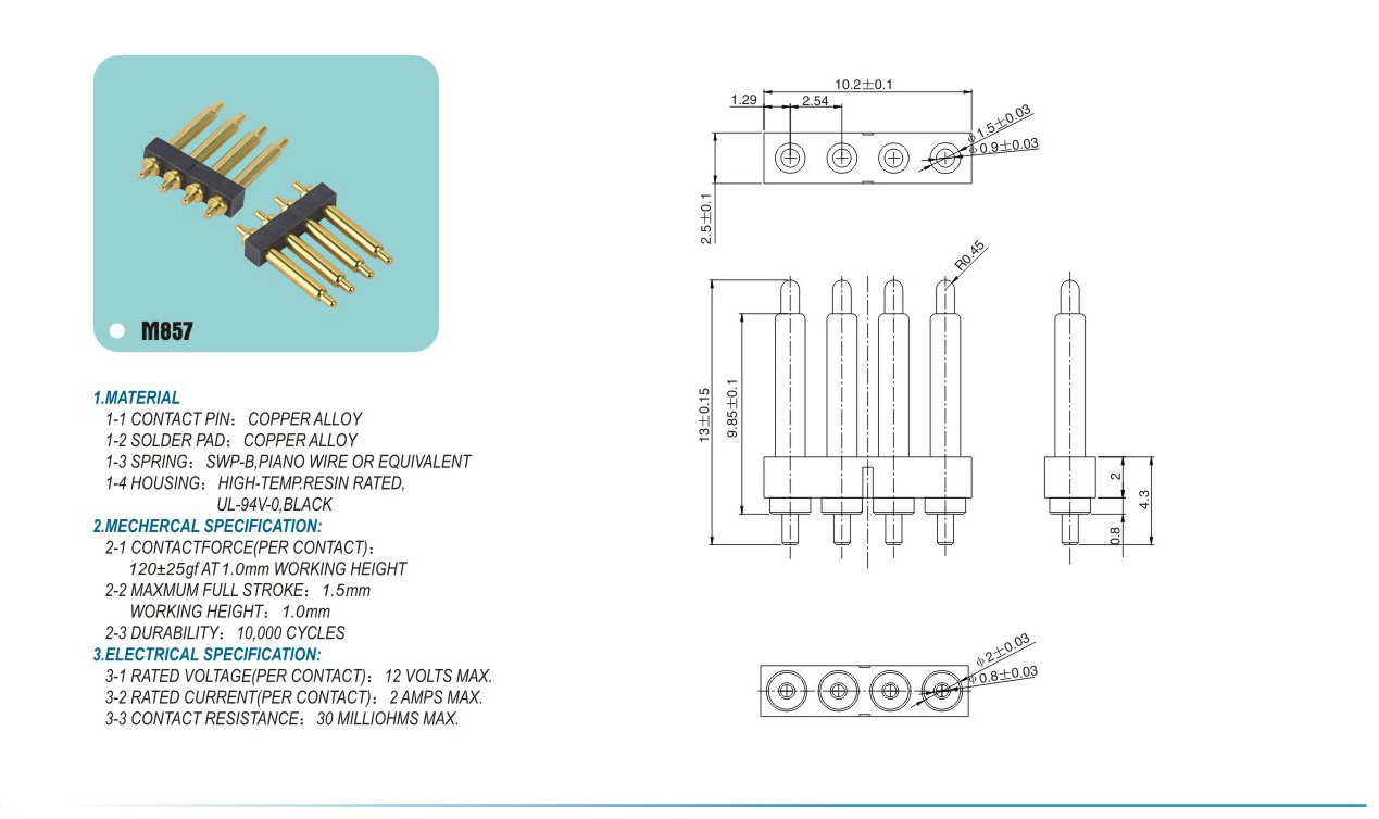 Spring probe connector M857pogopin pogopin connector Thimble connector magnetic pogo pin connector