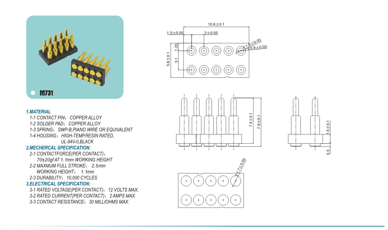 pogo pin connector M731pogopin pogopin connector Thimble connector magnetic pogo pin connector