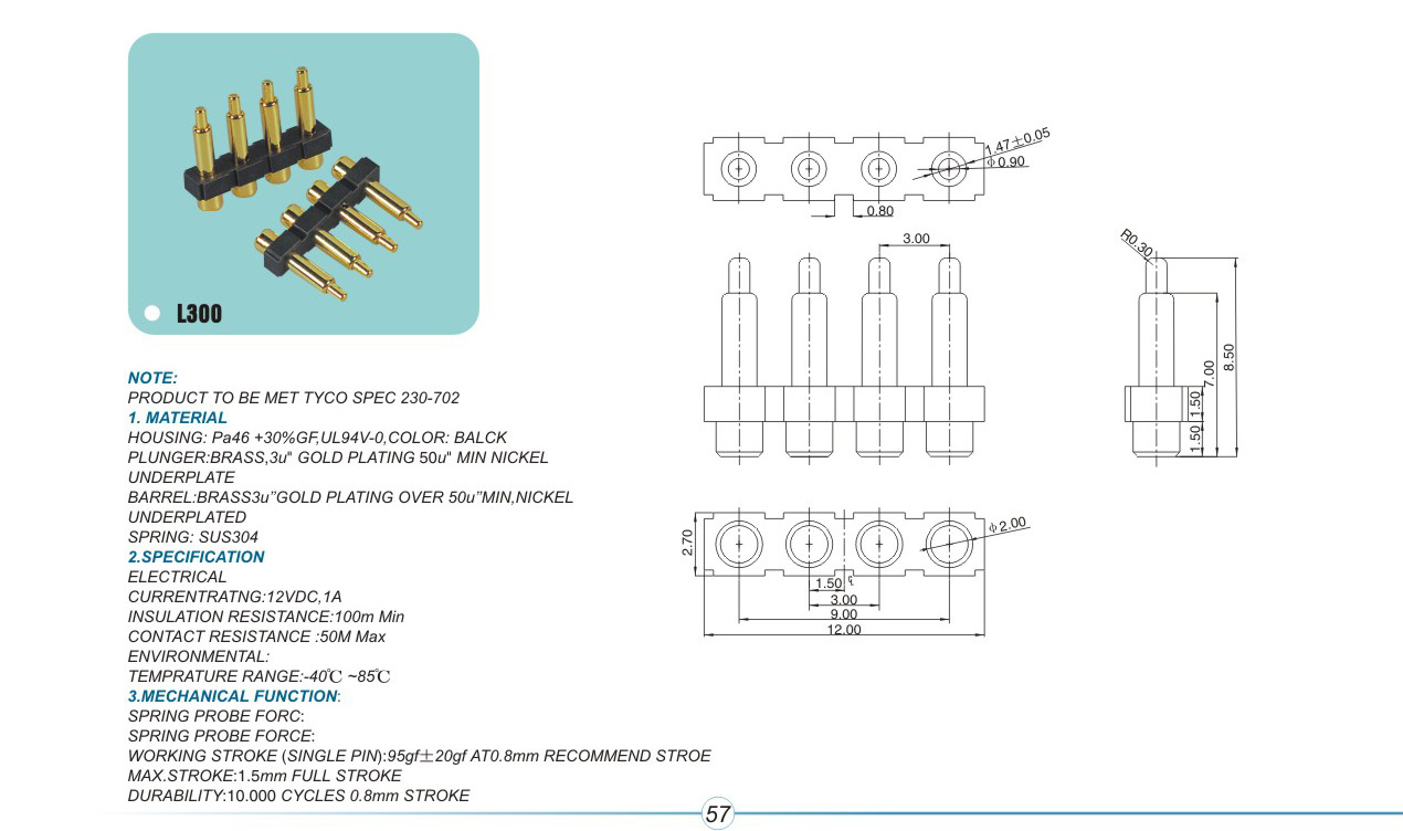 Thimble connector L300pogopin pogopin connector Thimble connector magnetic pogo pin connector