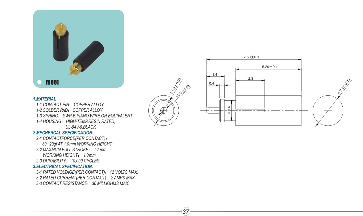 M881pogopin pogopin connector Thimble connector magnetic pogo pin connector