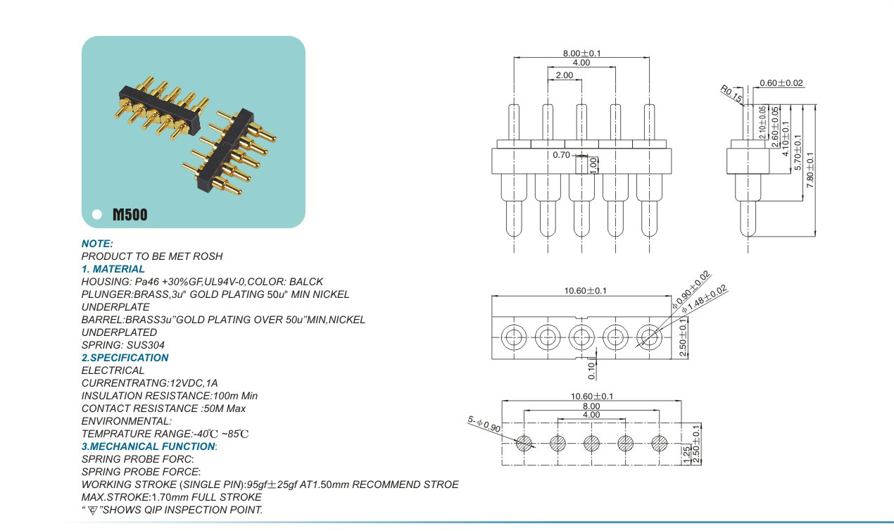 Probe connector M500pogopin pogopin connector Thimble connector magnetic pogo pin connector