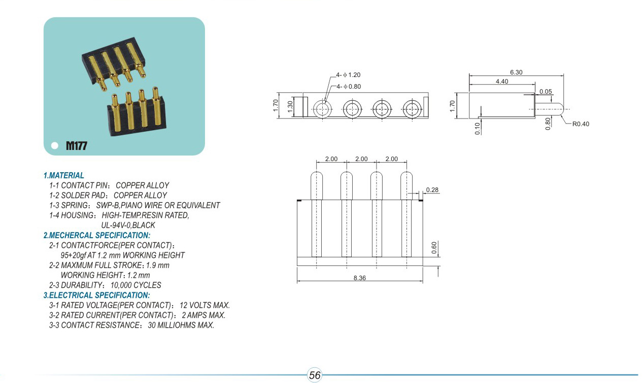 Thimble connector M177pogopin pogopin connector Thimble connector magnetic pogo pin connector