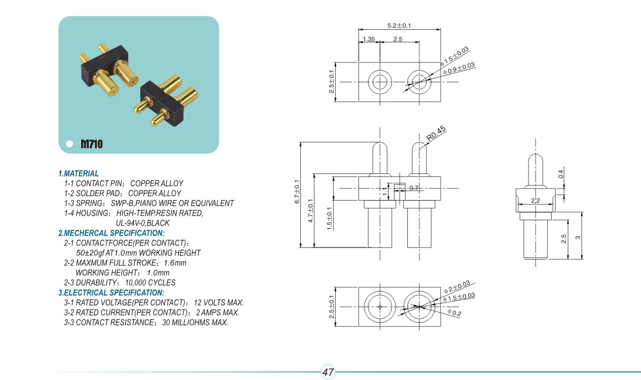 probe connector M710pogopin pogopin connector Thimble connector magnetic pogo pin connector