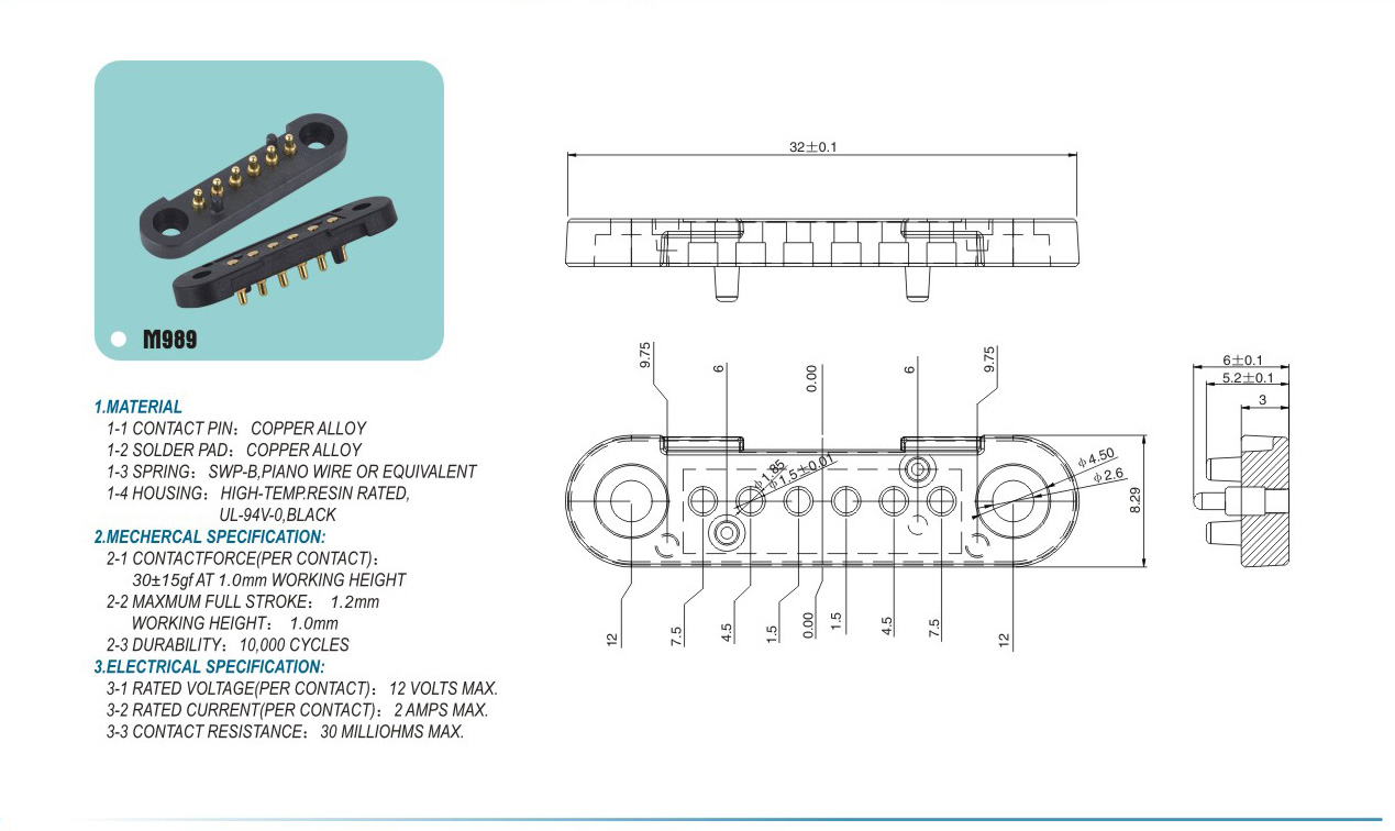 Probe connector M989pogopin pogopin connector Thimble connector magnetic pogo pin connector