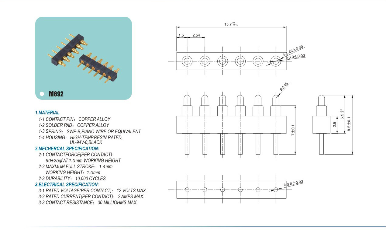 Spring probe connector M892pogopin pogopin connector Thimble connector magnetic pogo pin connector