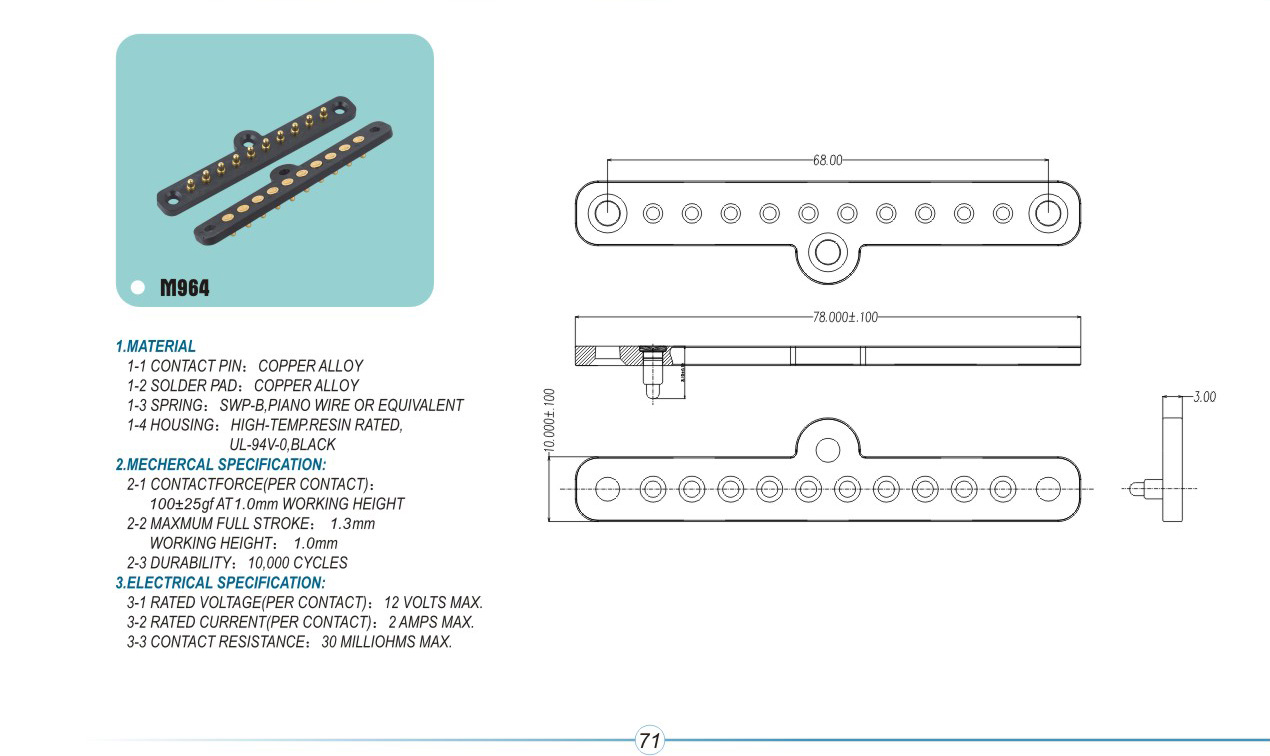 pogo pin connector M964pogopin pogopin connector Thimble connector magnetic pogo pin connector