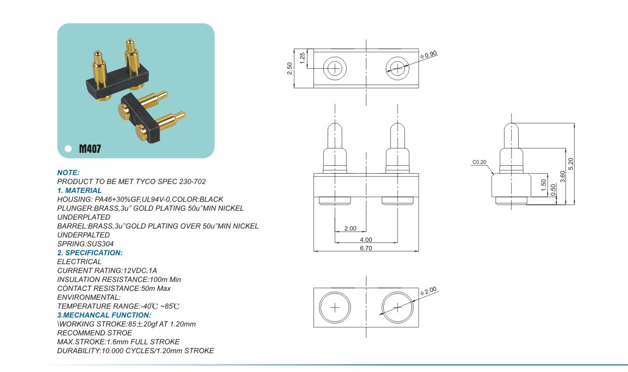 M407pogopin pogopin connector Thimble connector magnetic pogo pin connector